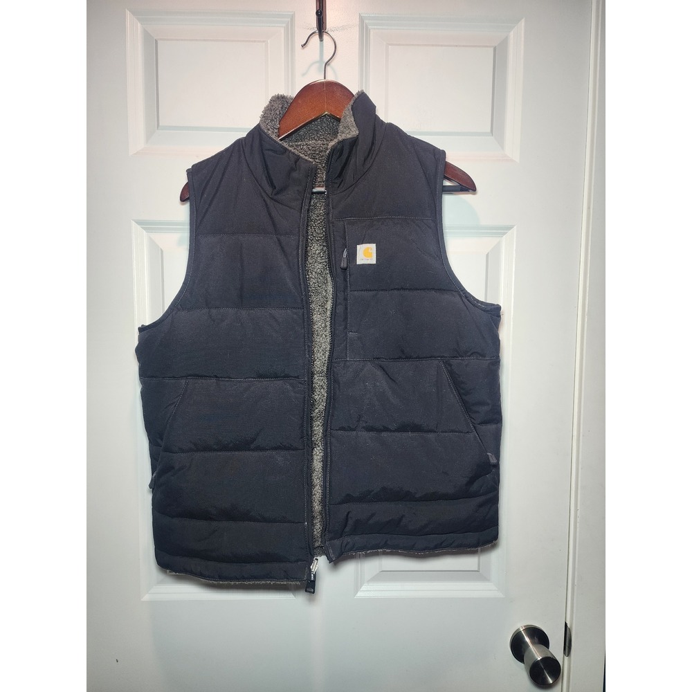 Carhartt Reversible Puffer Vest Black Grey Fleece Womens Small S 4-6 Fits med